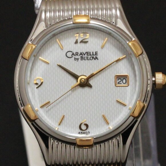 Caravelle Ladies Classic Design Watch By Bulova Two Tone Expansion Bracelet 23mm - Picture 9 of 13